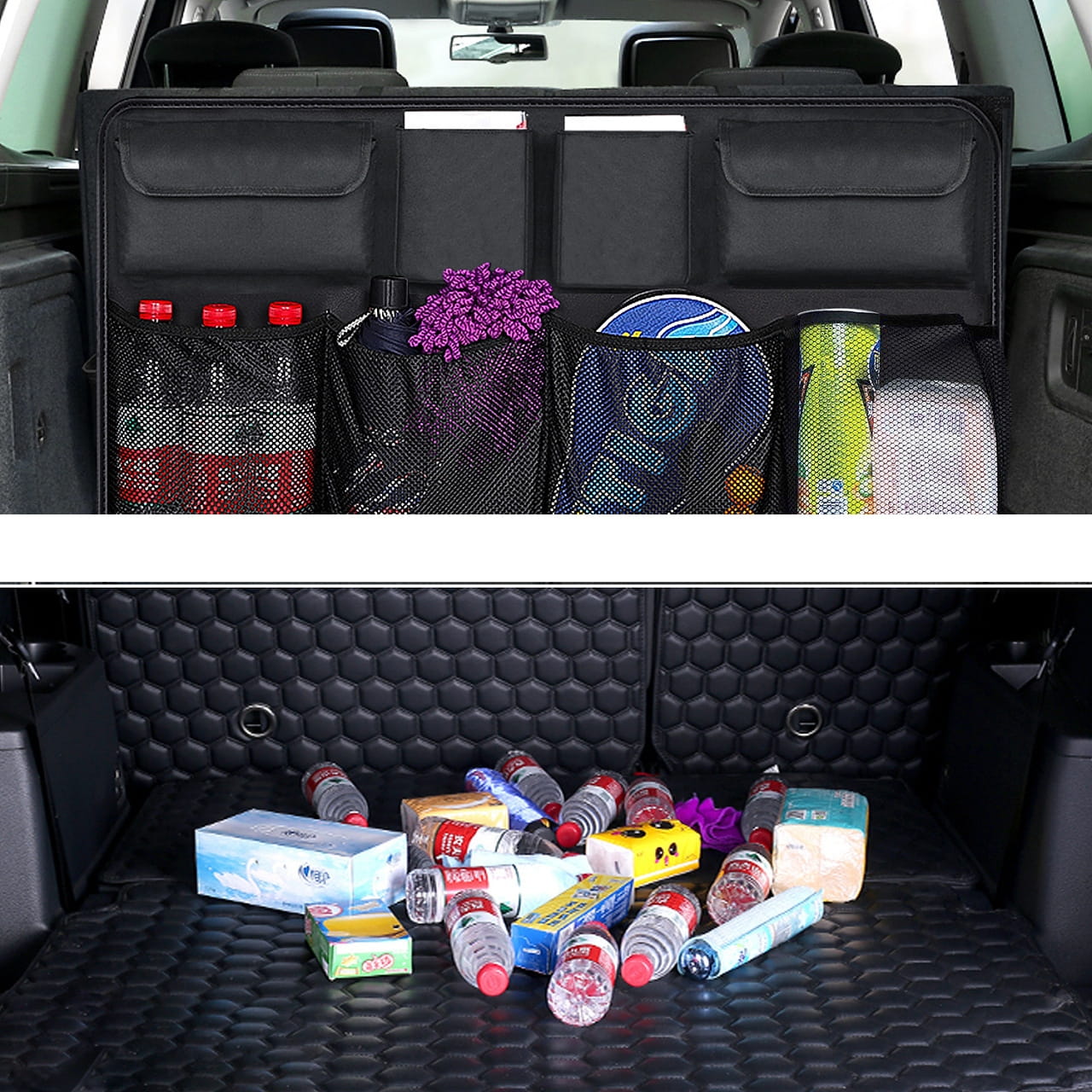 Automobilio bagažinės organizatorius, trigubas skyrius