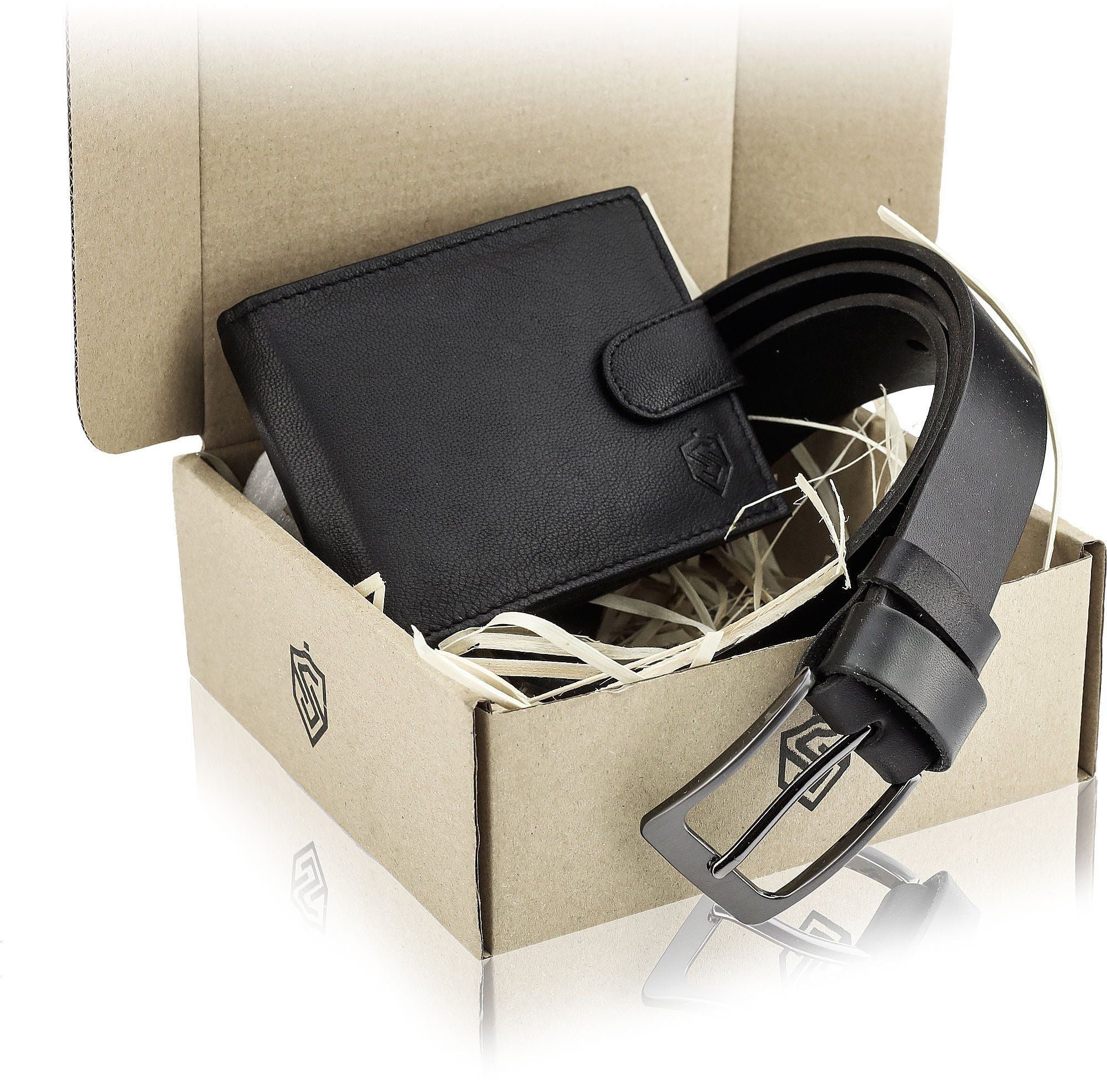 Dovanų rinkinys piniginė + diržas Stevens, juodas D190