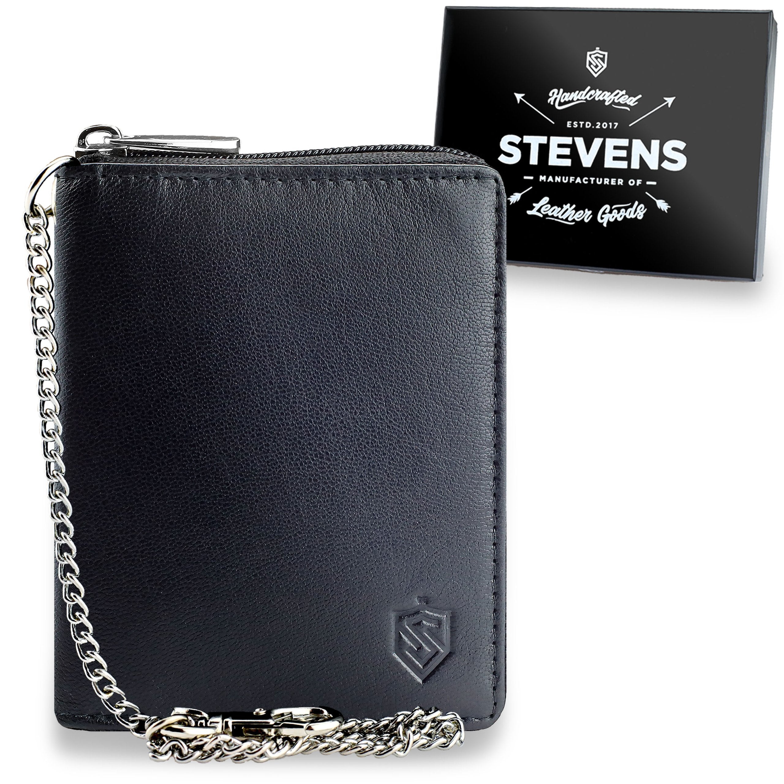 Vyriška odinė piniginė su užtrauktuku ir grandinėle Stevens S160
