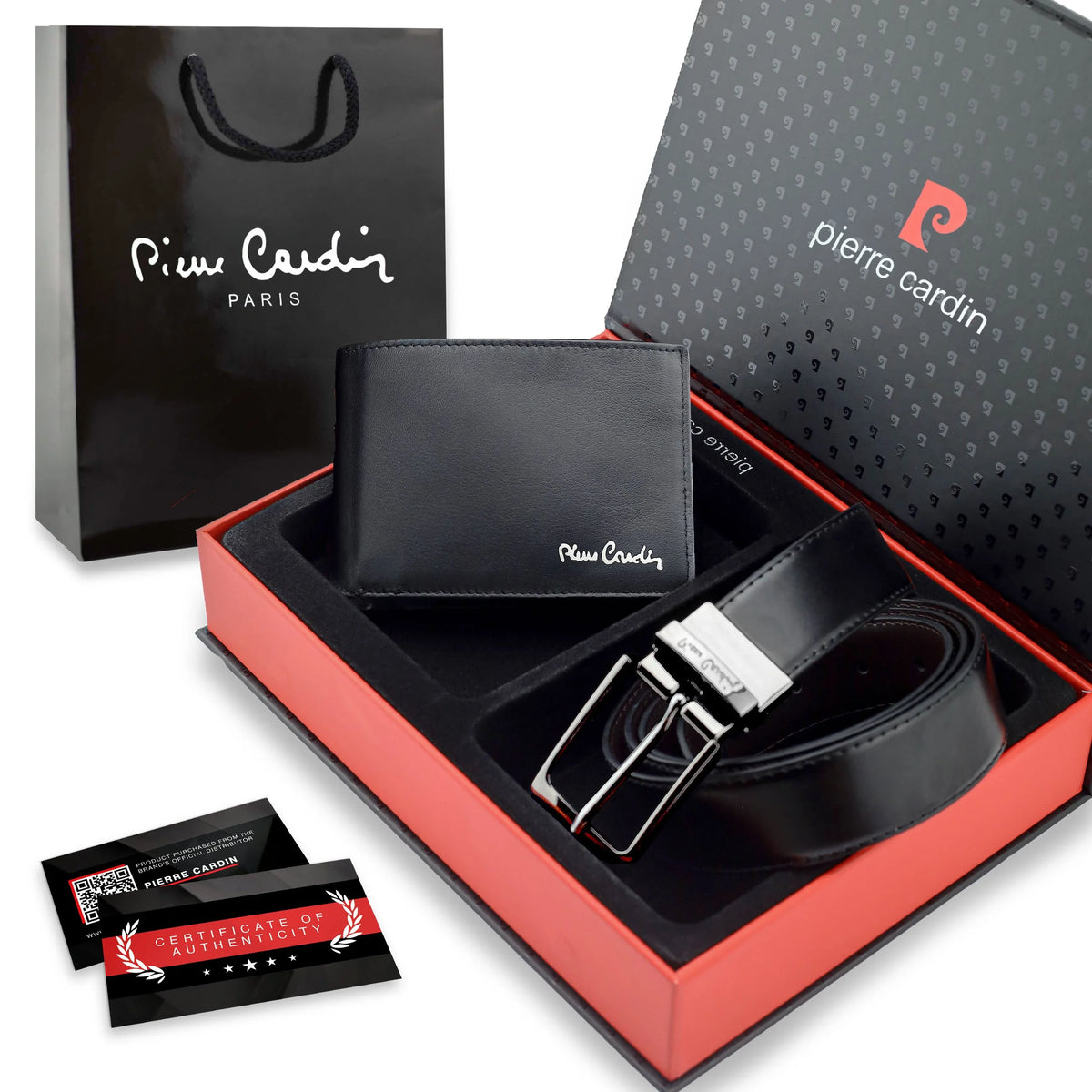 Dovanų rinkinys vyrams: odinė piniginė Pierre Cardin RFID, odinis diržas 75T8806BB