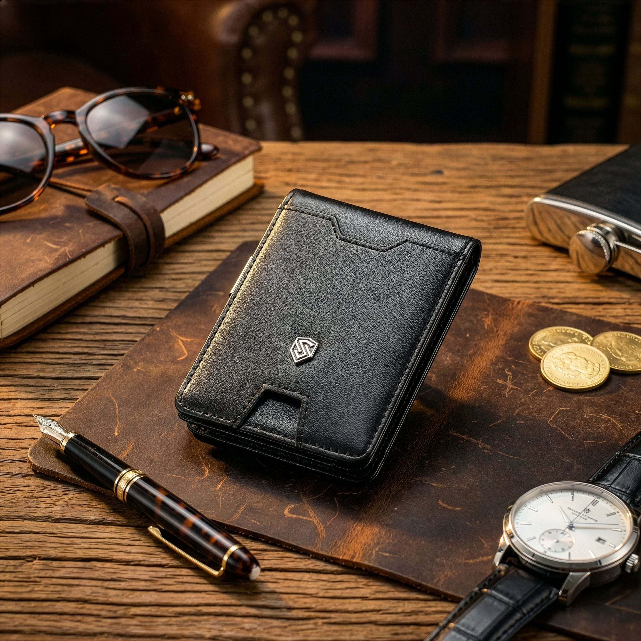 Vyriška plona piniginė, kortelių dėklas su RFID F02 leather S18