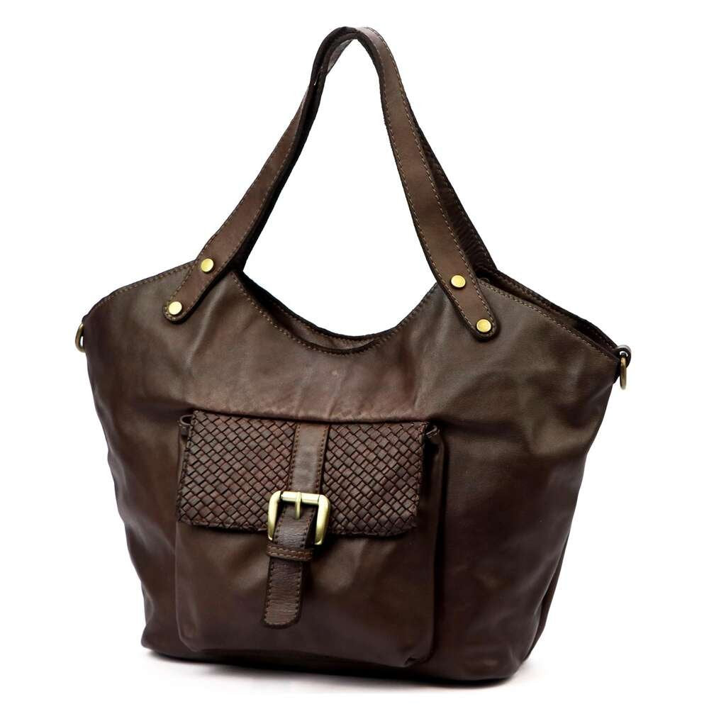Moteriška odinė shopper tipo rankinė VS016, tamsiai ruda, talpina A4
