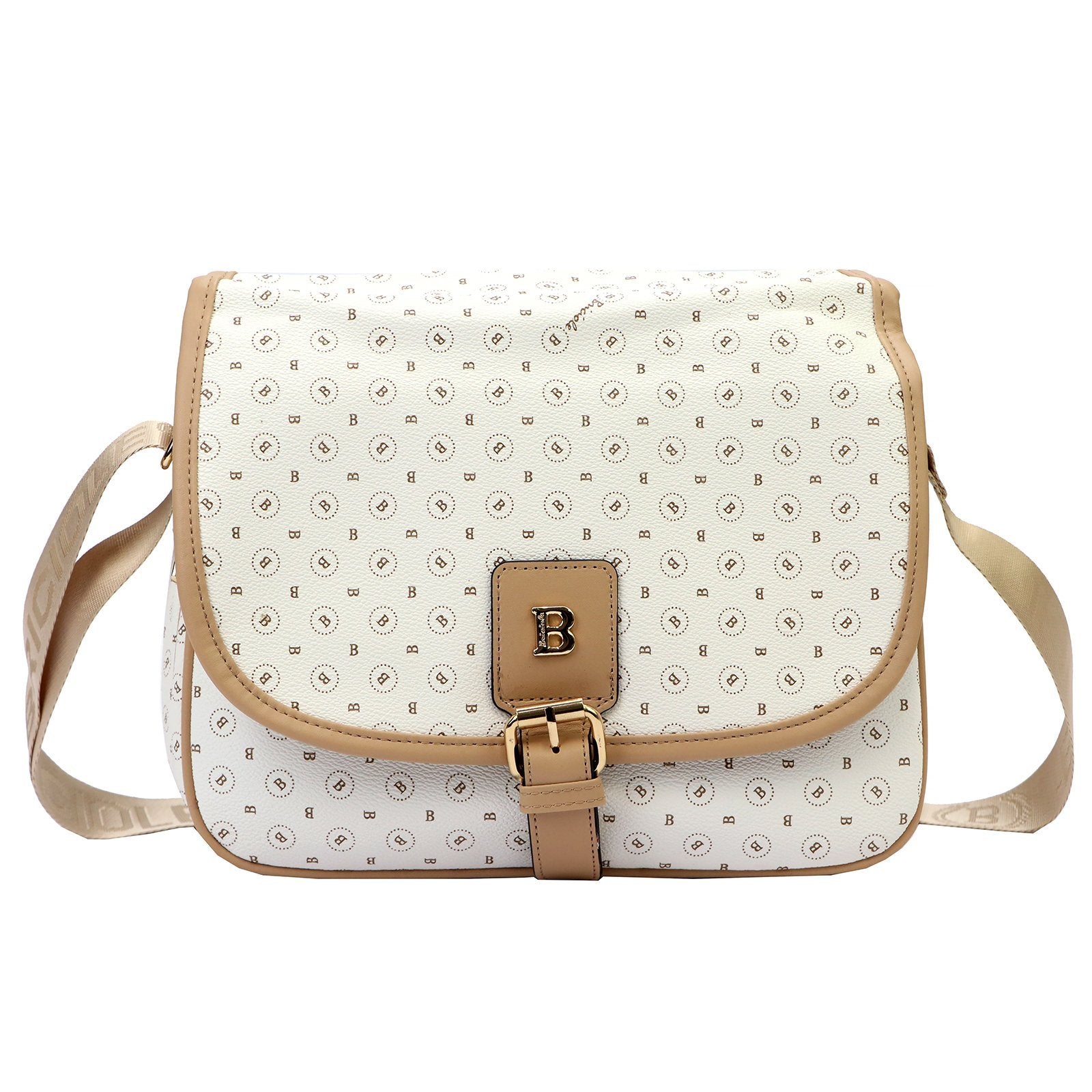 Moteriška crossbody rankinė Briciole 4023, balta‑smėlio, veganiška eko oda