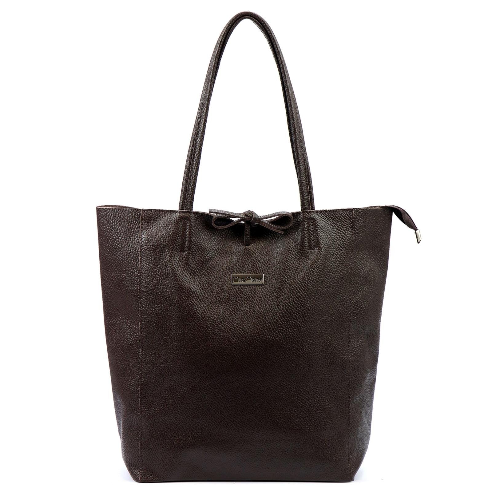 Moteriška didelė odinė shopper tipo rankinė MiaMore, tamsiai ruda, A4