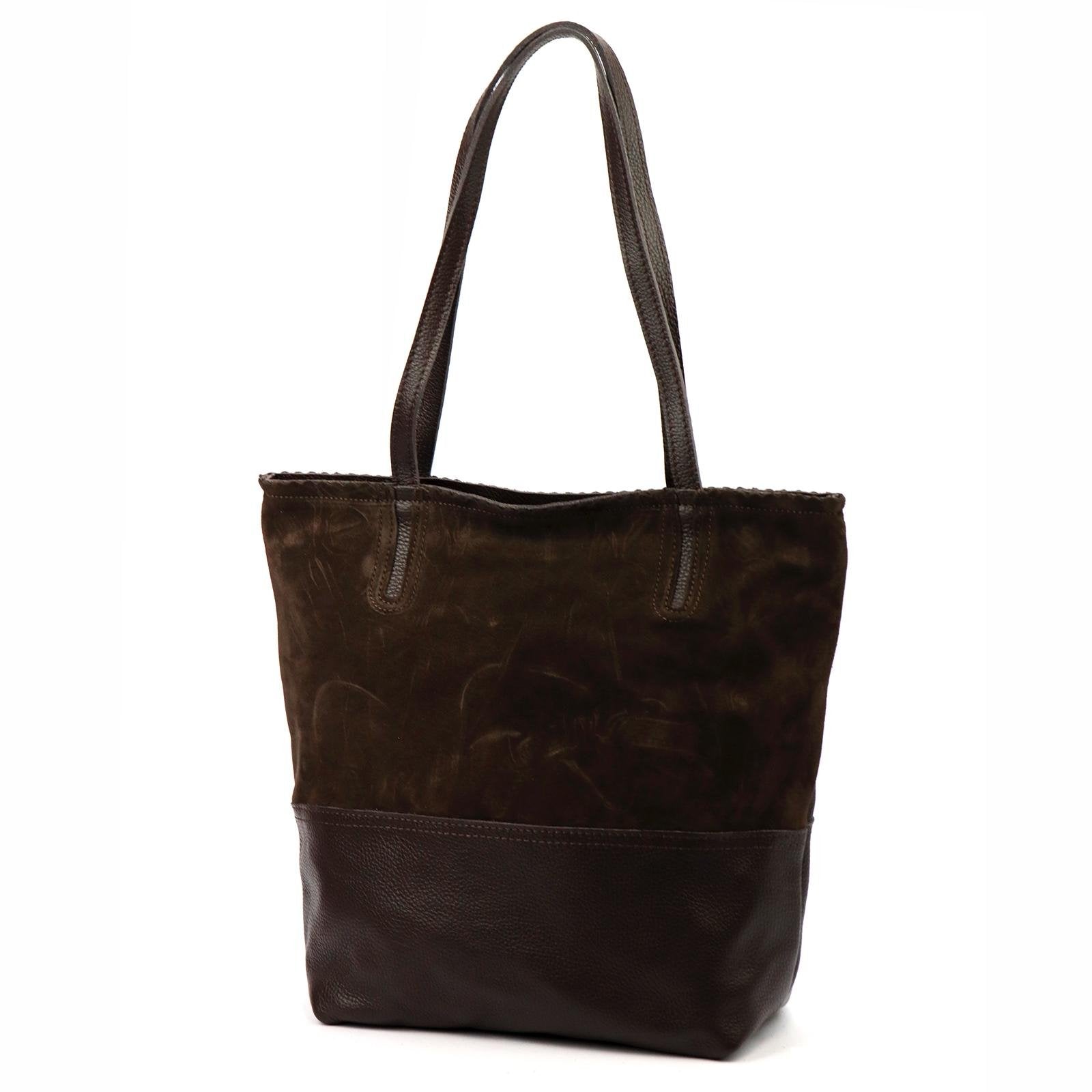 Moteriška didelė odinė shopper tipo rankinė Luka, tamsiai ruda, A4