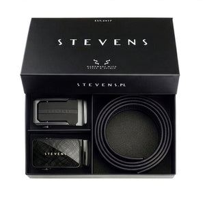 Vyriškas odinis diržas su automatinėmis sagtimis STEVENS, juodas 2 viename D39752