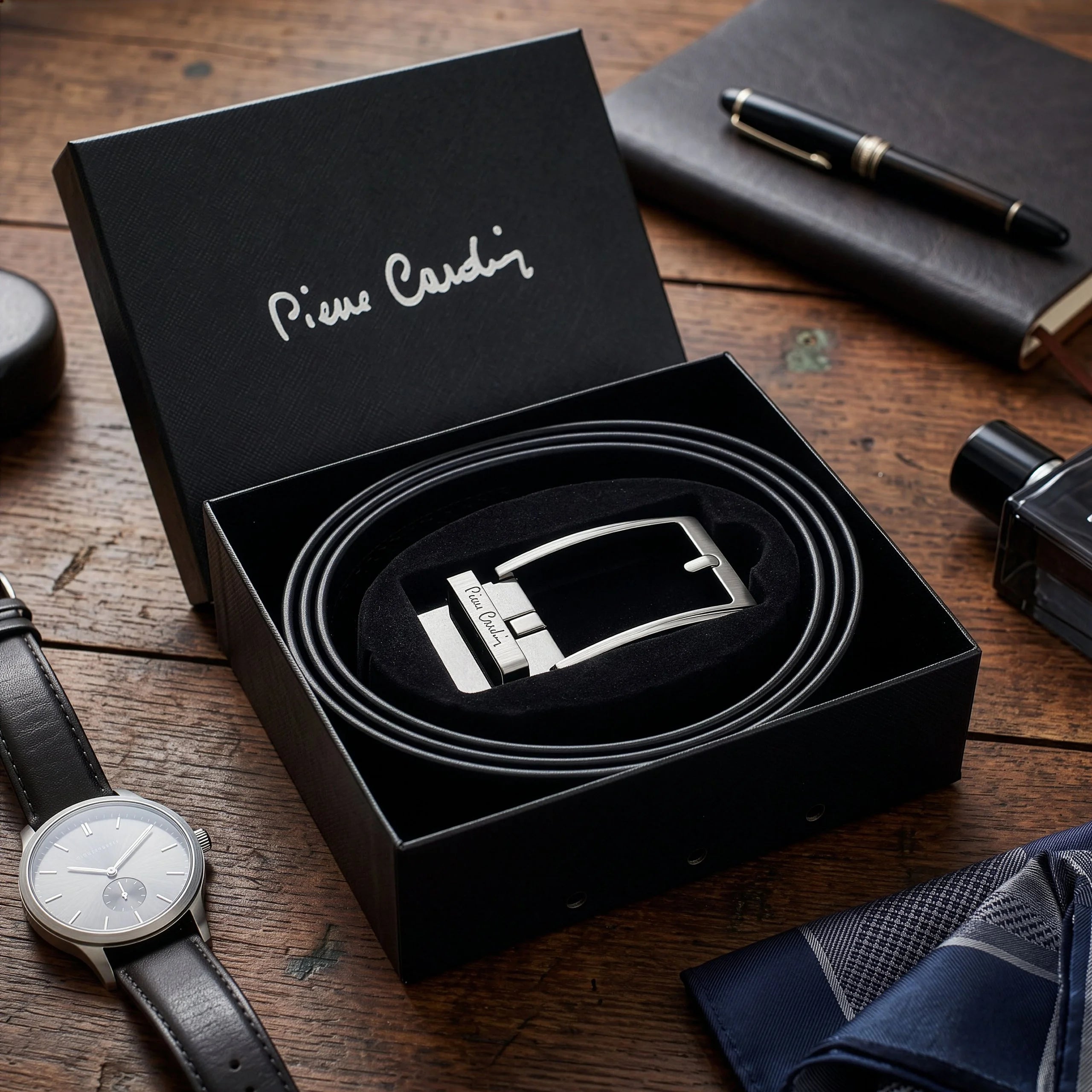 Vyriškas automatinis diržas Pierre Cardin, juodas, dovanų dėžutėje D40027