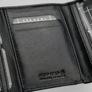 Vyriška plona odinė dokumentų ir kortelių piniginė STEVENS, juoda, RFID D40042
