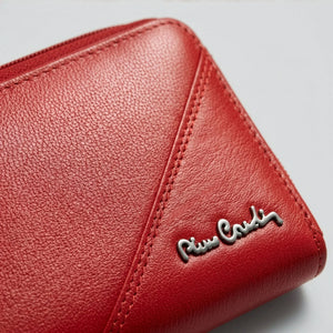 Talpi moteriška odinė piniginė su RFID Pierre Cardin, raudona D40325