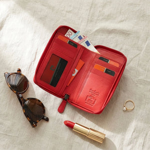 Moteriška odinė RFID piniginė Pierre Cardin, raudona, su užtrauktuku D40328