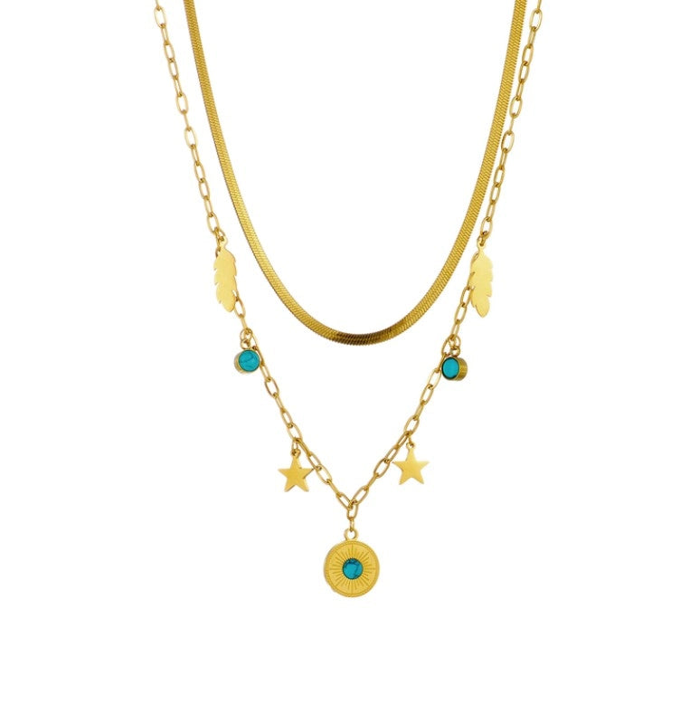 Auksinis dvigubas vėrinys su pakabukais, chirurginis plienas