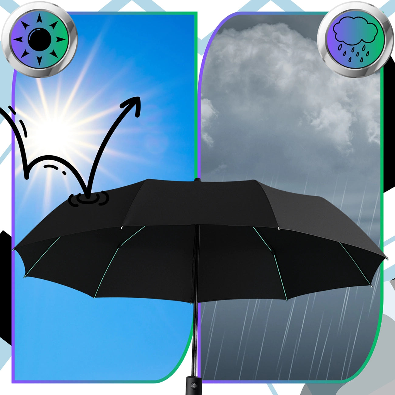 Sulankstomas juodas automatinis skėtis ANTI-UV V1