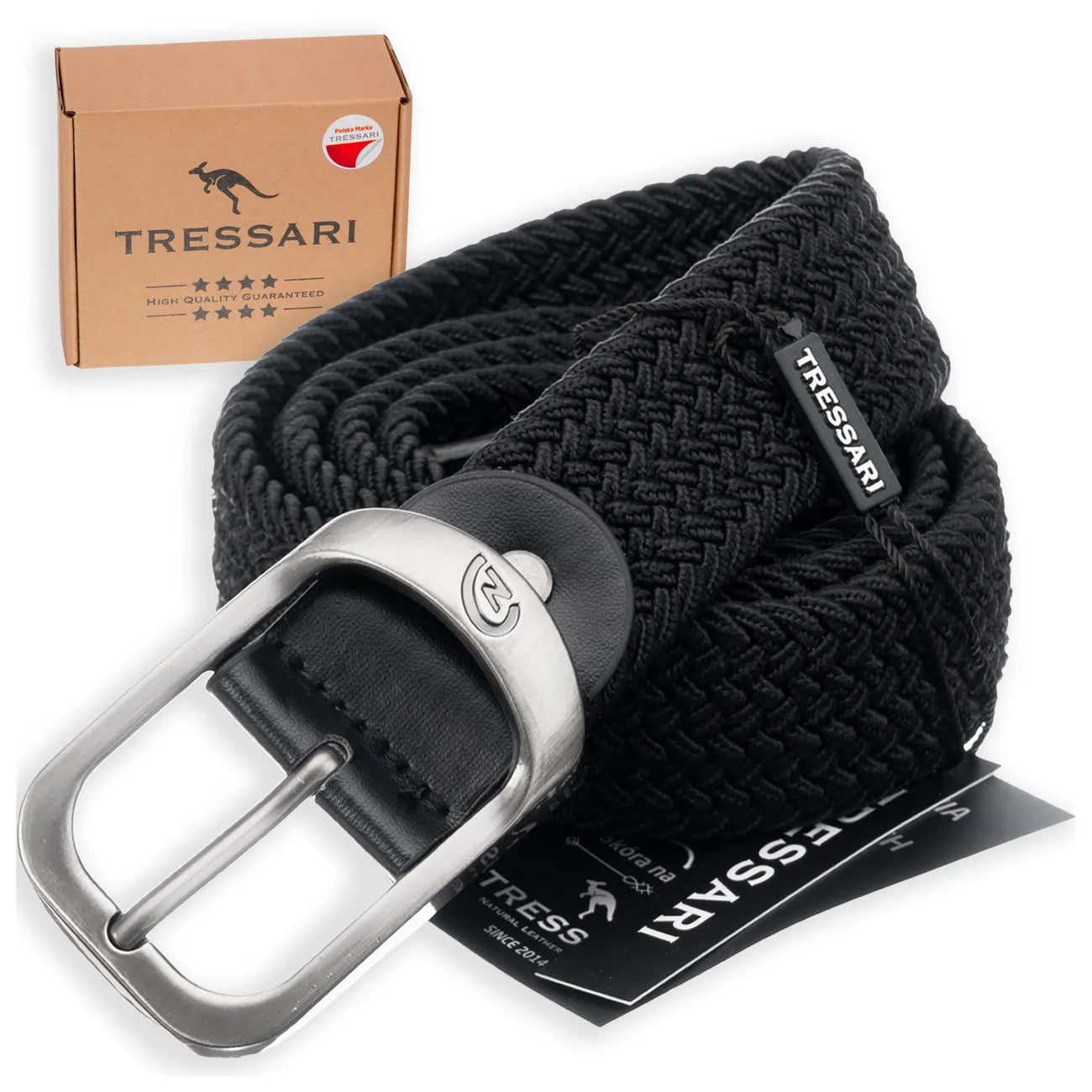 Pintas diržas Tressari, juodas, sidabrinė sagtis