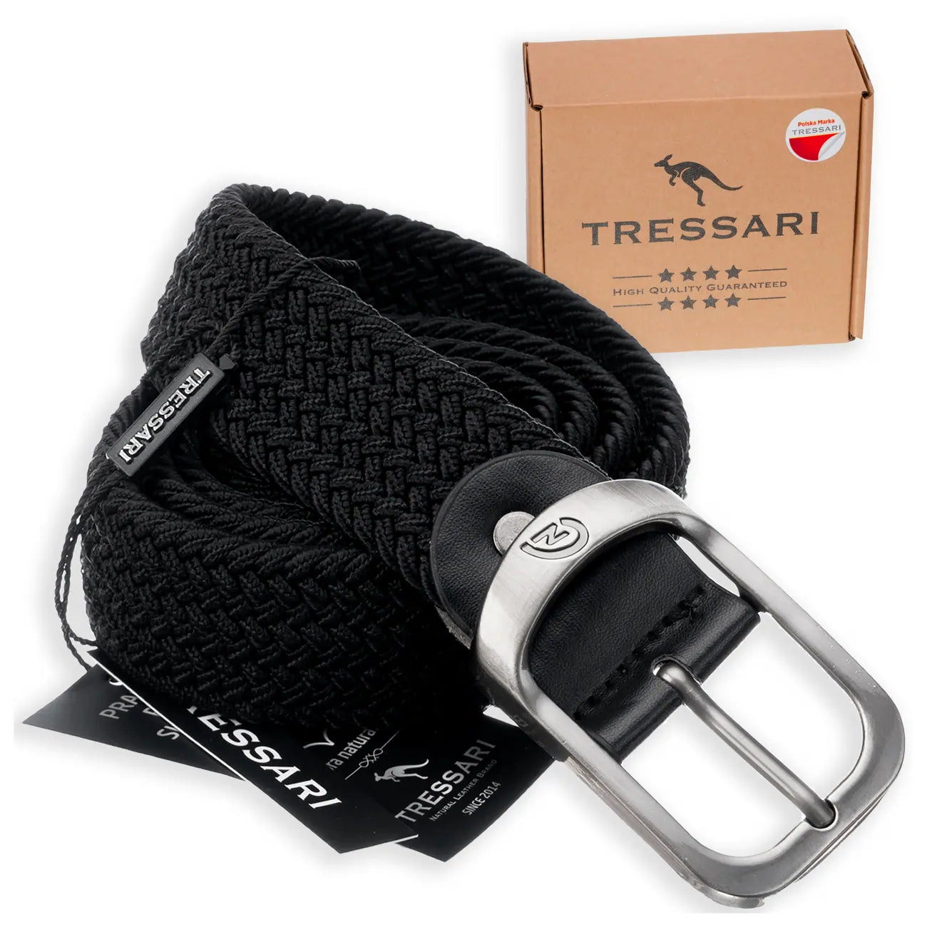 Pintas diržas Tressari, juodas, sidabrinė sagtis