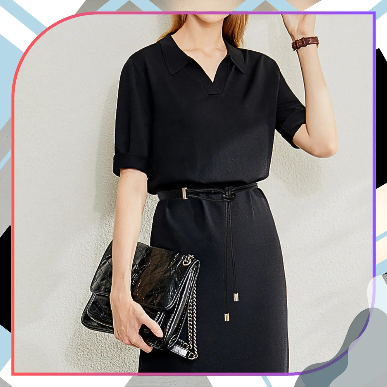 Moteriškas siauras odinis diržas juodas elegantiškas