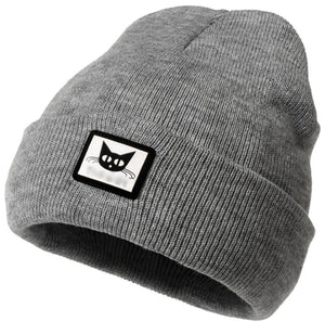 Moteriška šilta beanie kepurė su katinu, pilka