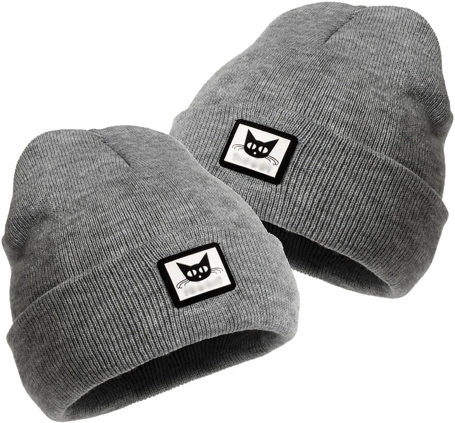 Moteriška šilta beanie kepurė su katinu, pilka