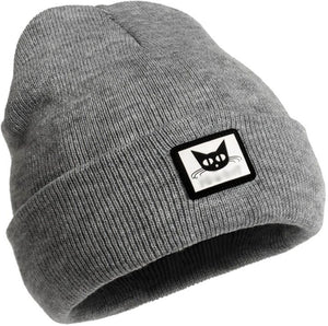 Moteriška šilta beanie kepurė su katinu, pilka