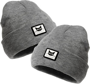 Moteriška šilta beanie kepurė su katinu, pilka