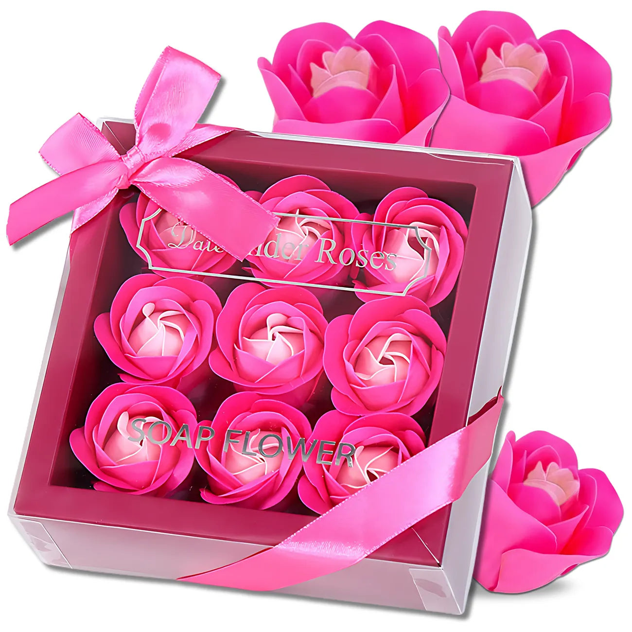 Dekoratyvinės muilo rožės, 9 vnt., rožinės