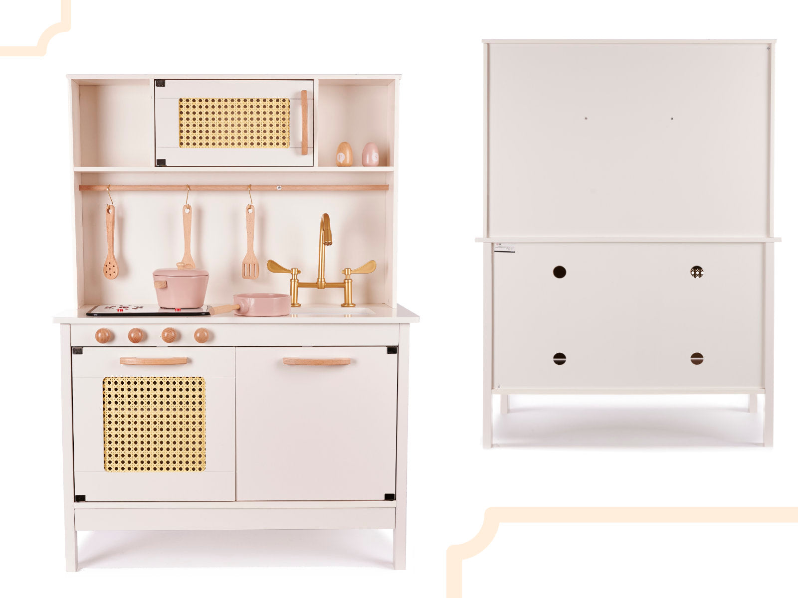 Medinė vaikų virtuvėlė su priedais, 100 cm, retro stilius