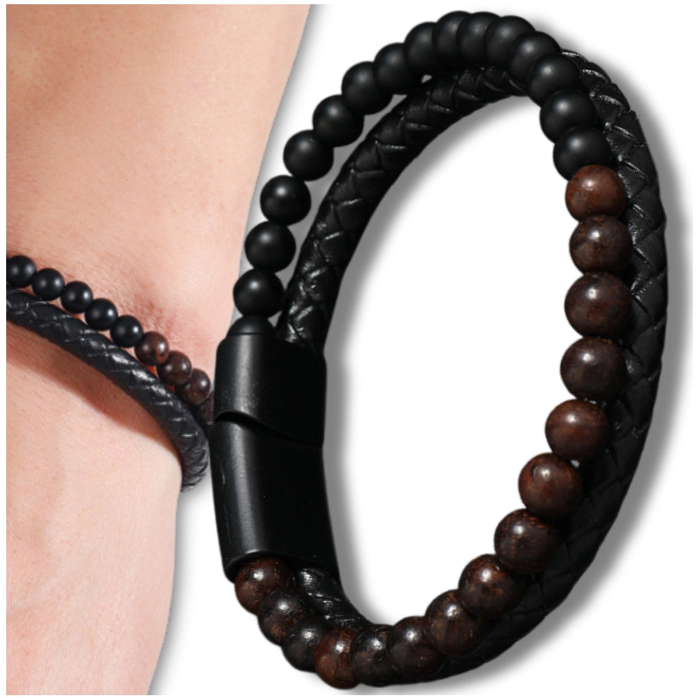 Vyriška apyrankė – natūrali oda ir akmenys