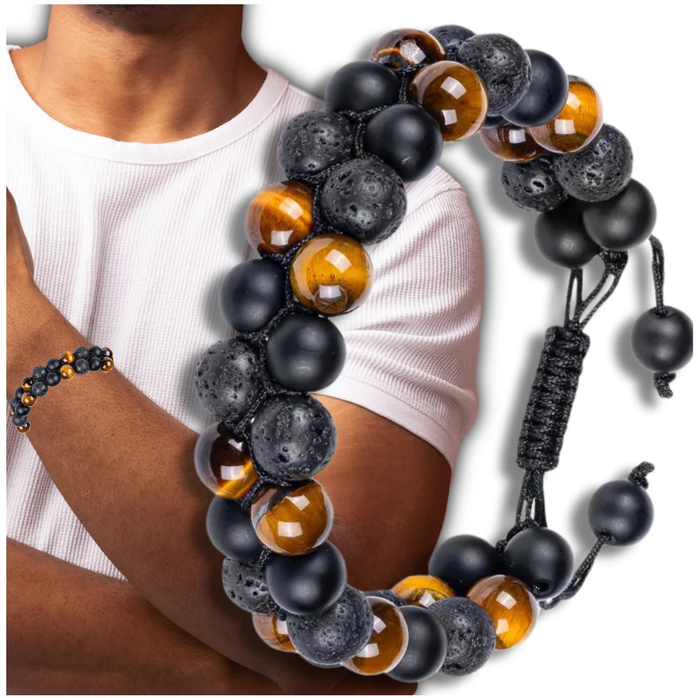 Apyrankė iš natūralių akmenų – tigro akis ir vulkaninė uoliena