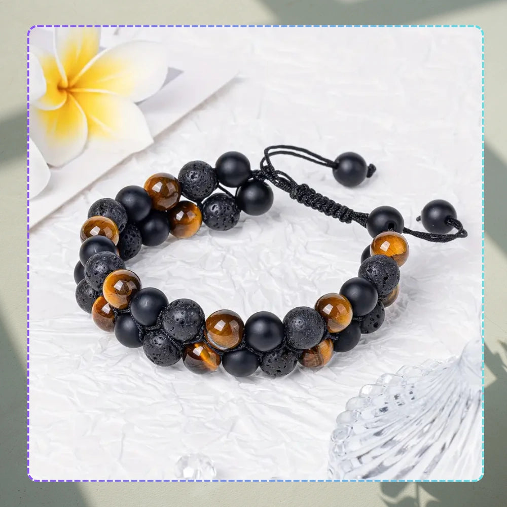 Apyrankė iš natūralių akmenų – tigro akis ir vulkaninė uoliena