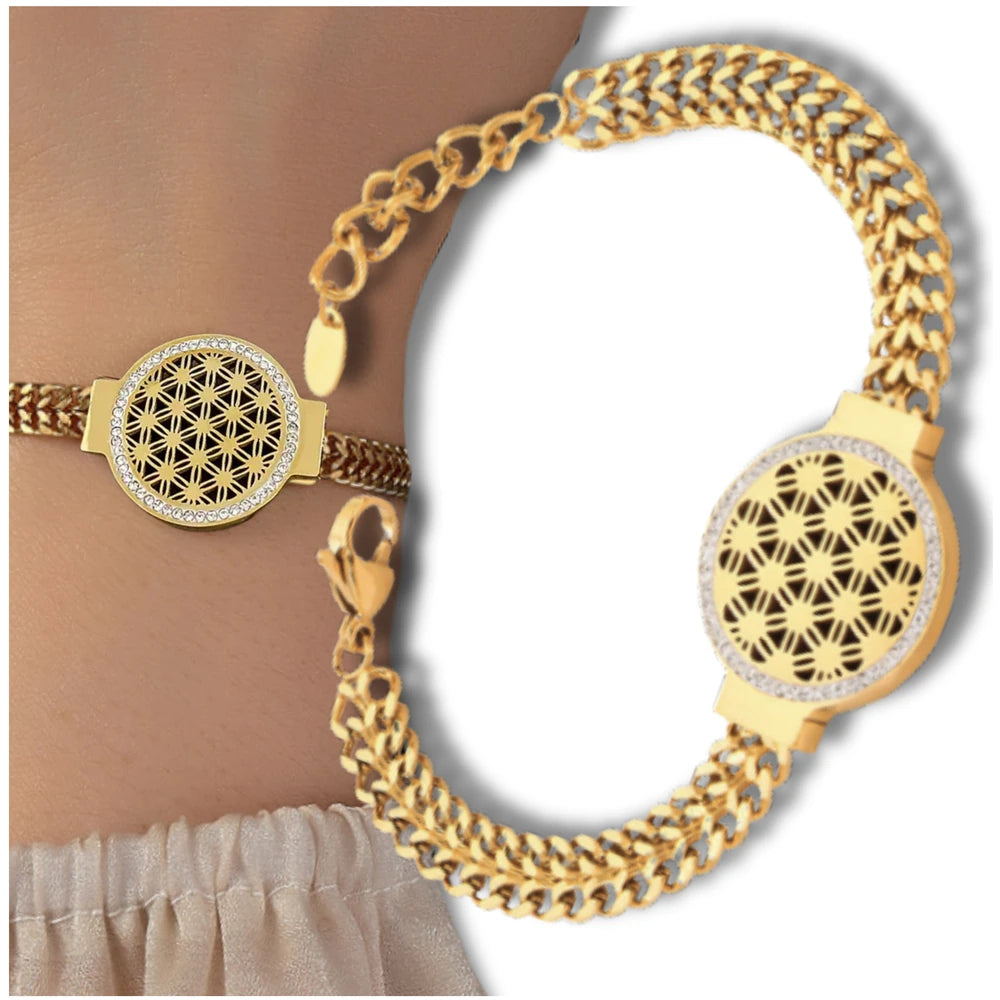 Auksinė plati apyrankė, chirurginis plienas, moteriška