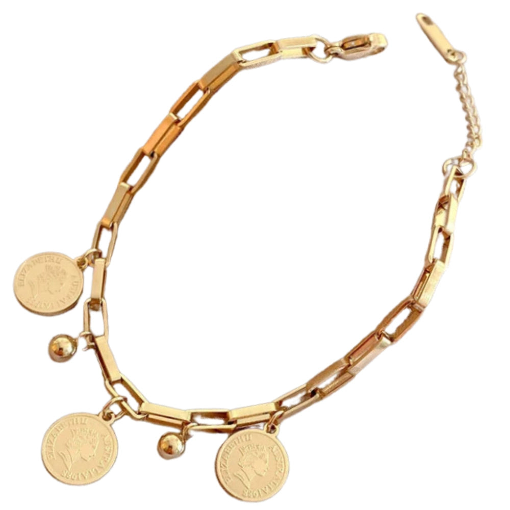 Auksinė apyrankė su monetų pakabukais, chirurginis plienas