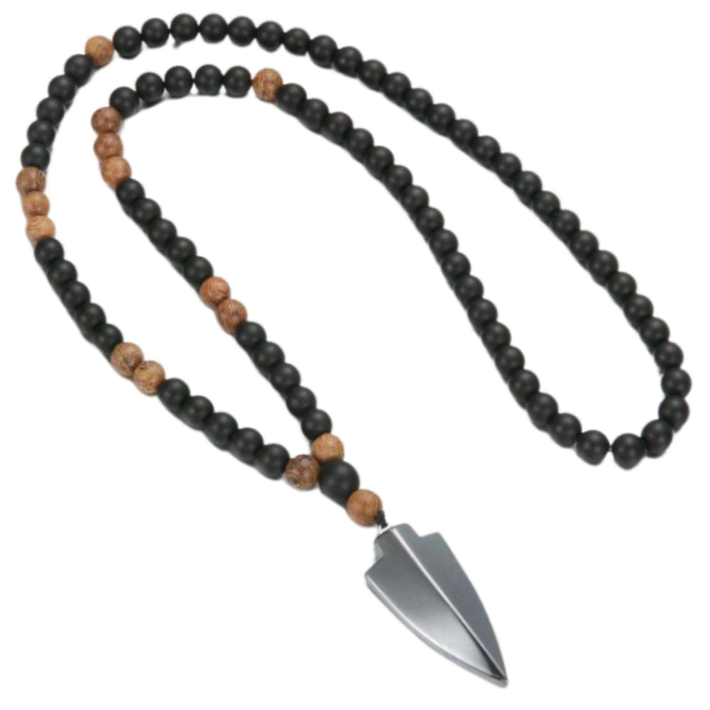 Vėrinys su juodo obsidiano pakabuku ir hematitu