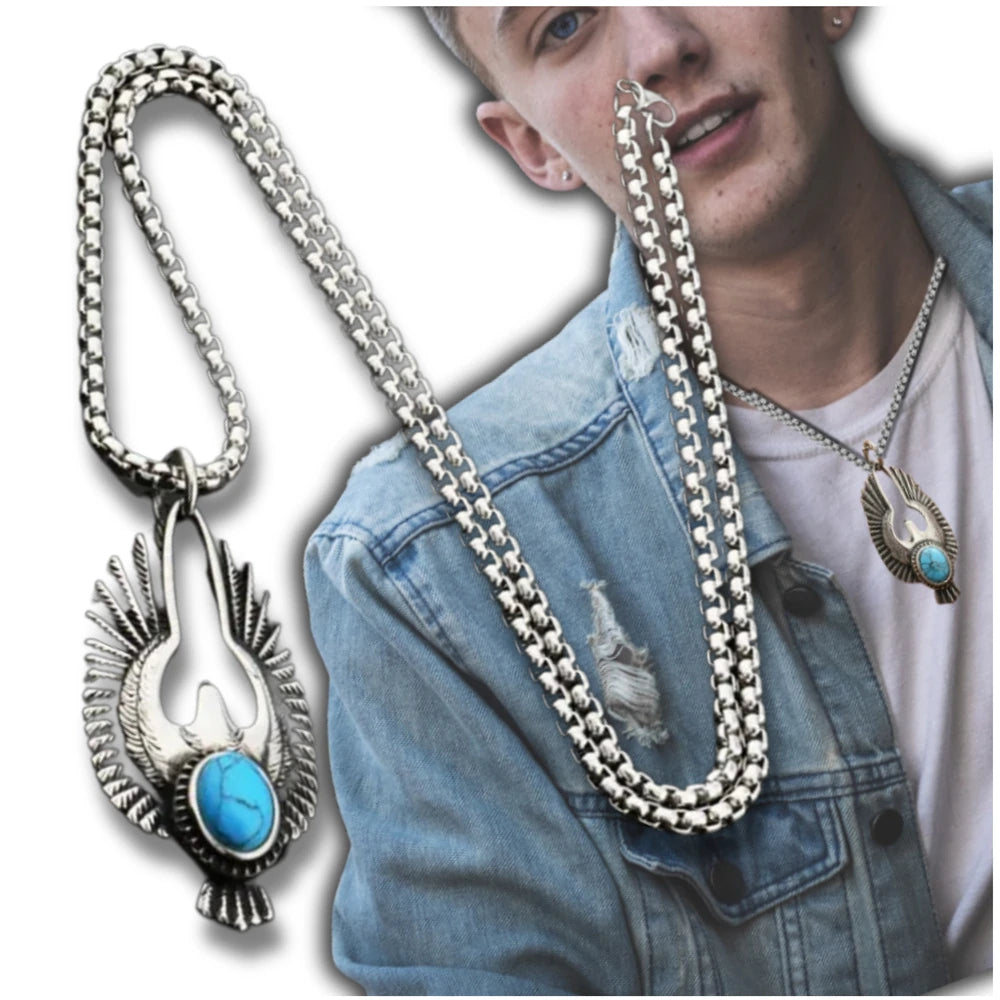 Nerūdijančio plieno vėrinys su erelio pakabuku ir turkio akmeniu