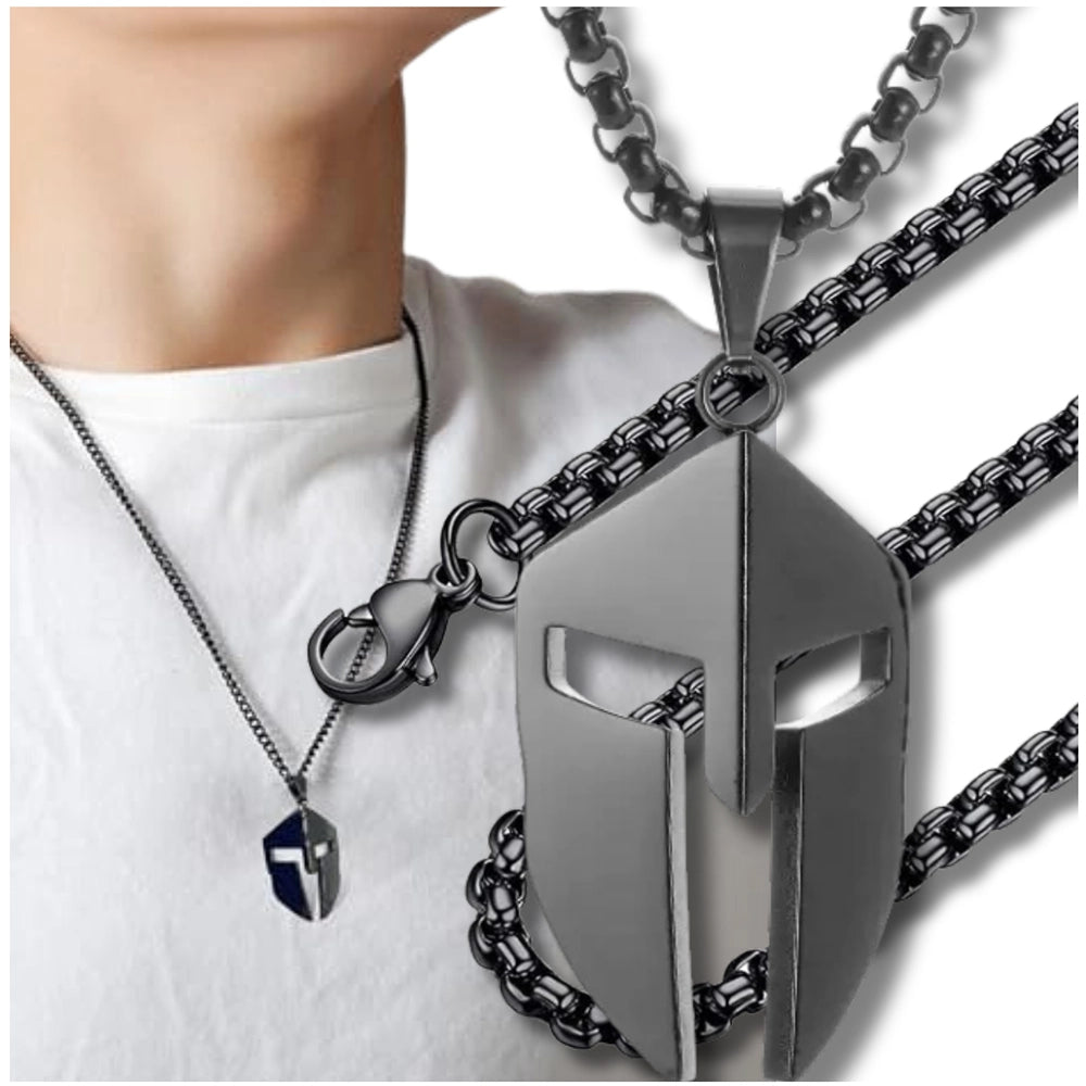 Vyriškas juodas plieninis vėrinys su Spartos šalmu