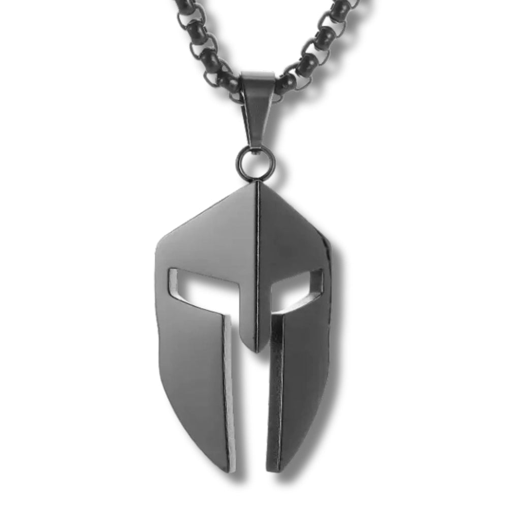 Vyriškas juodas plieninis vėrinys su Spartos šalmu