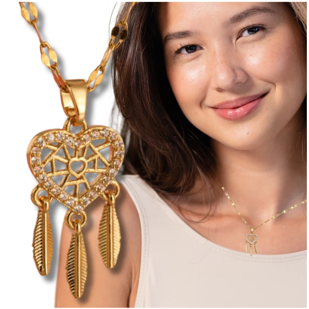 Auksinis vėrinys – širdis su sapnų gaudykle, plienas