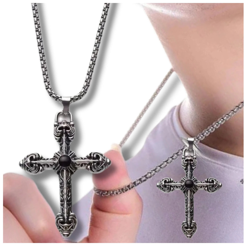 Vyriškas sidabrinės spalvos kryžiaus pakabukas (60 cm)