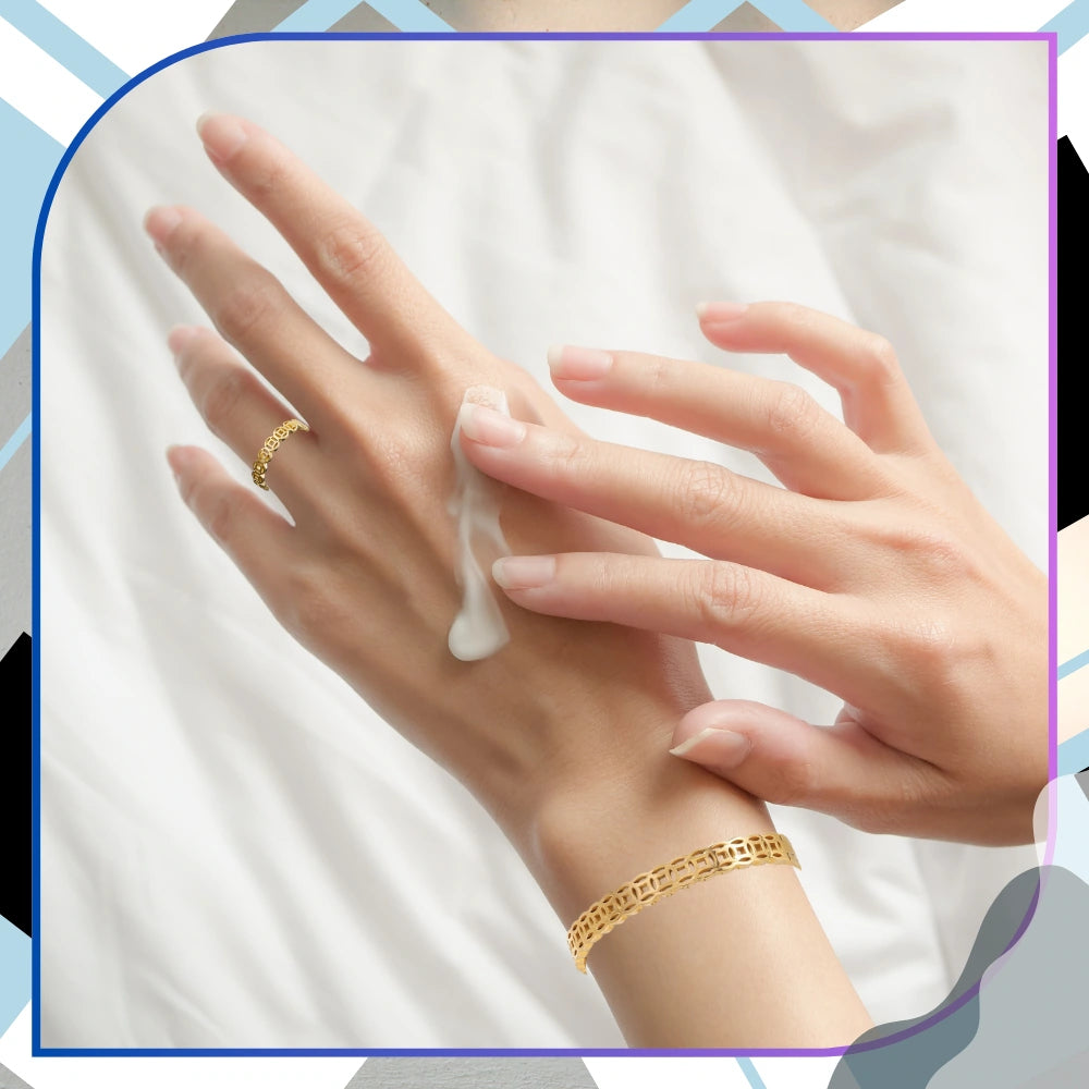 Papuošalų rinkinys: auksinė apyrankė ir žiedas, chirurginis plienas