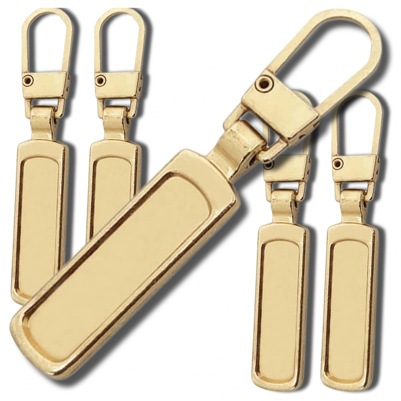 Auksinės metalinės užtrauktukų pakabos, 5 vnt. N378