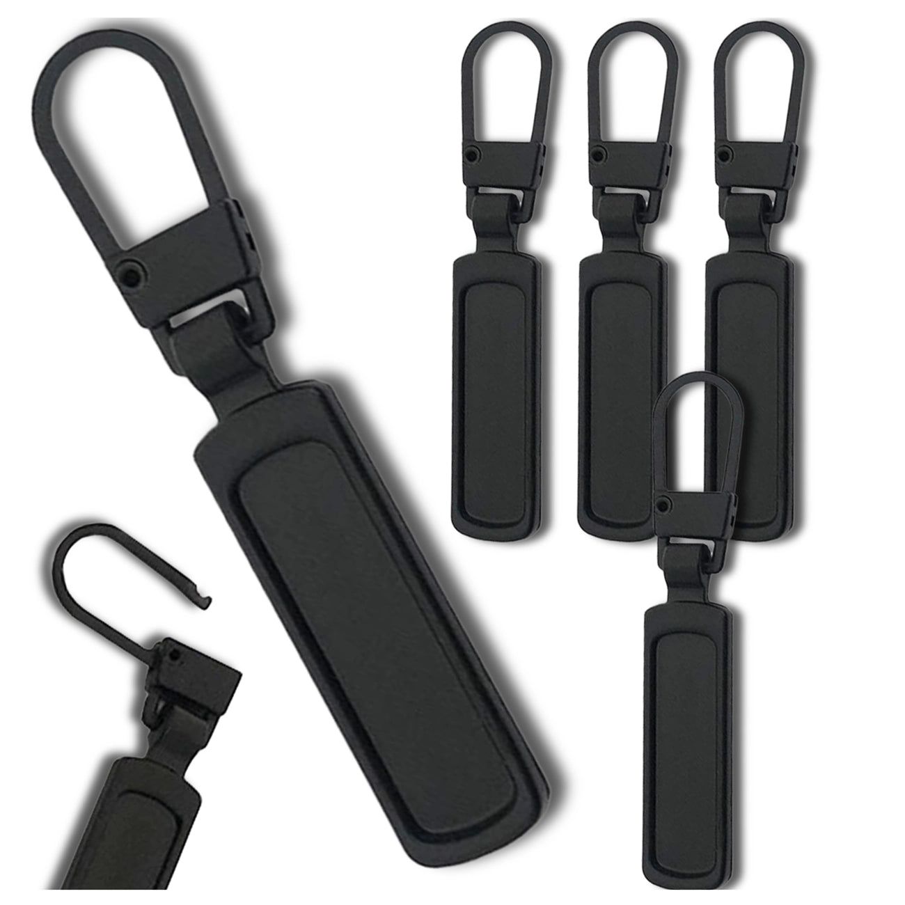 Metalinės užtrauktukų pakabos, juodos, 5 vnt. N377