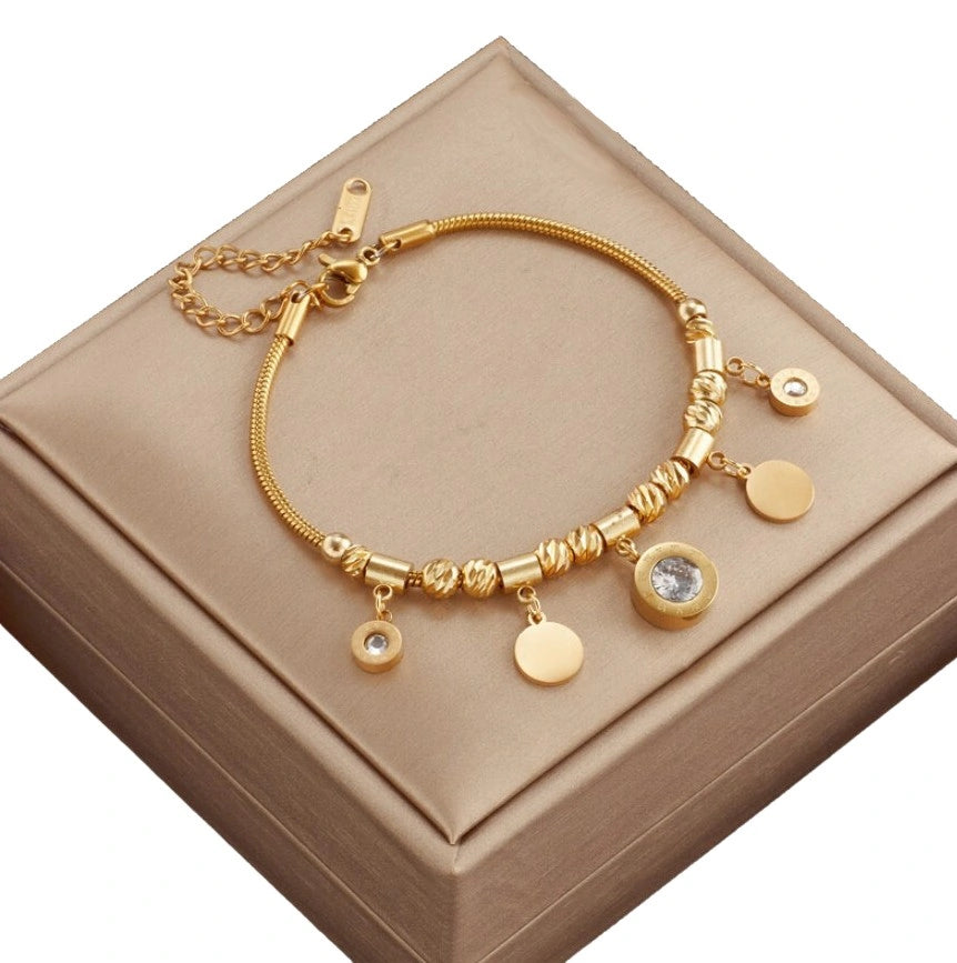 Auksinė apyrankė su pakabukais, elegantiška, chirurginis plienas