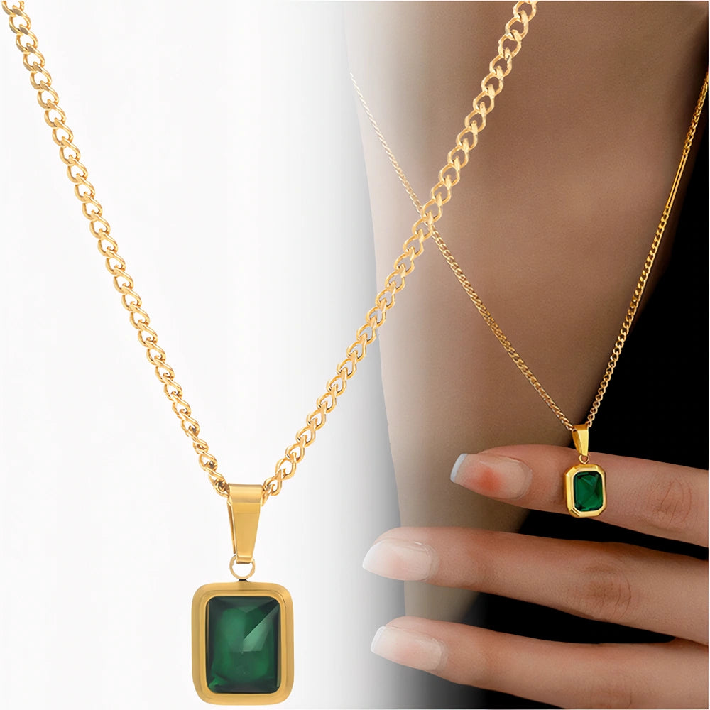 Elegantiškas auksinis vėrinys su žalia cirkonija