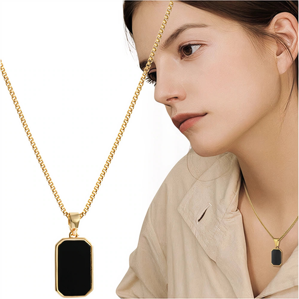 Auksinė grandinėlė su juoda plokštele, chirurginis plienas