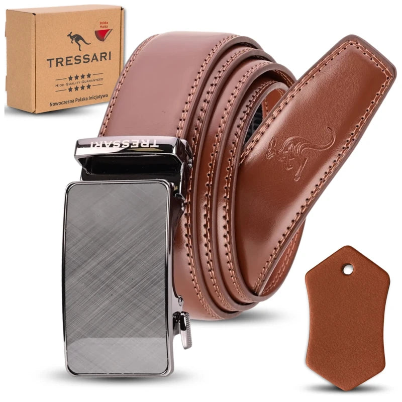 Vyriškas rudas odinis diržas 120 cm automatinis