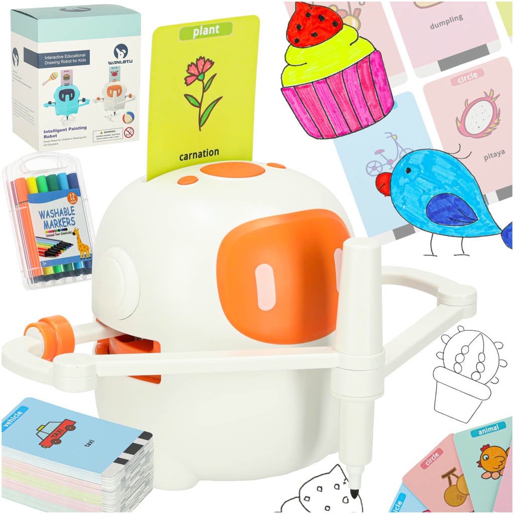 Interaktyvus edukacinis robotas piešimui ir rašymui, oranžinis