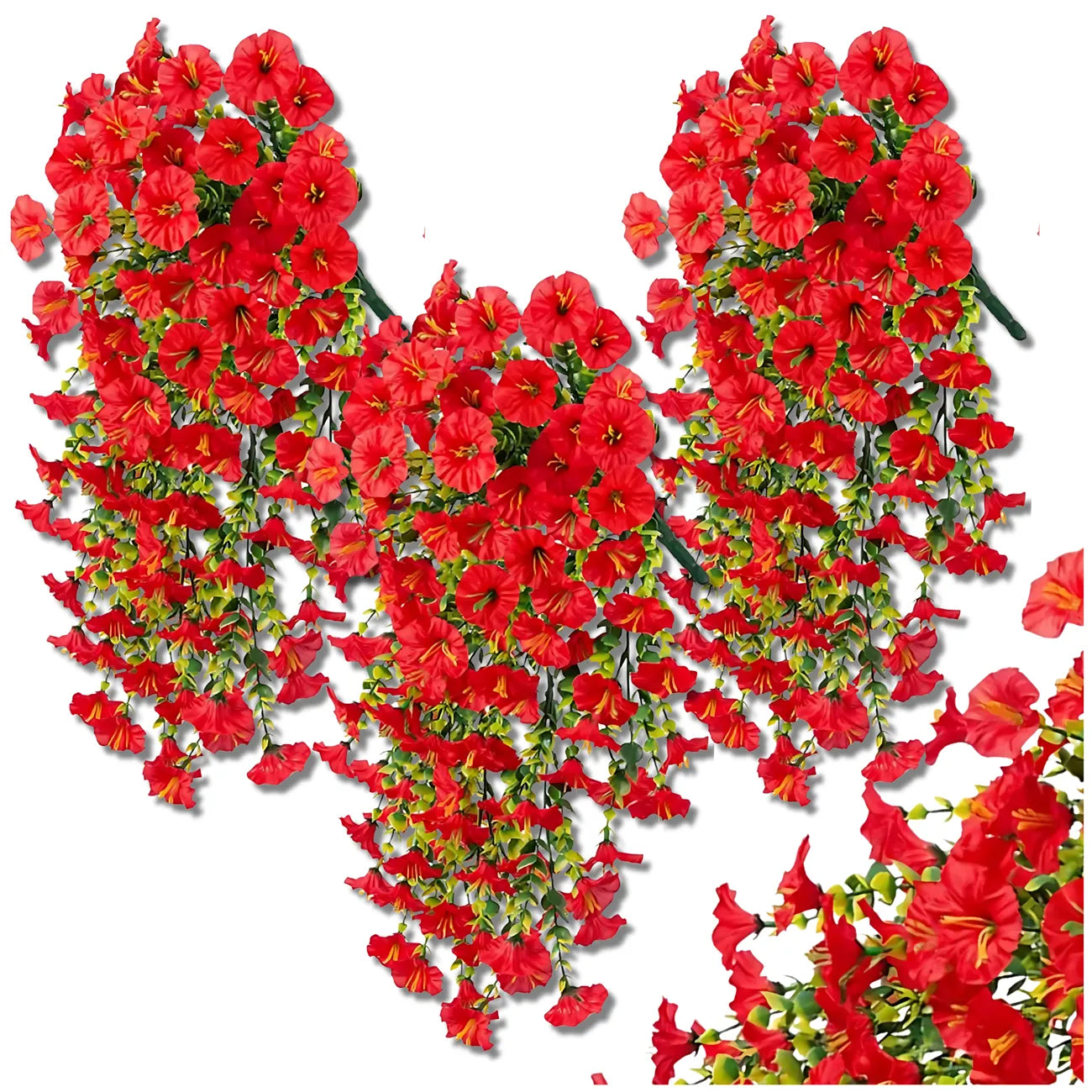 Dirbtinių gėlių girlianda, raudona, 3 vnt.