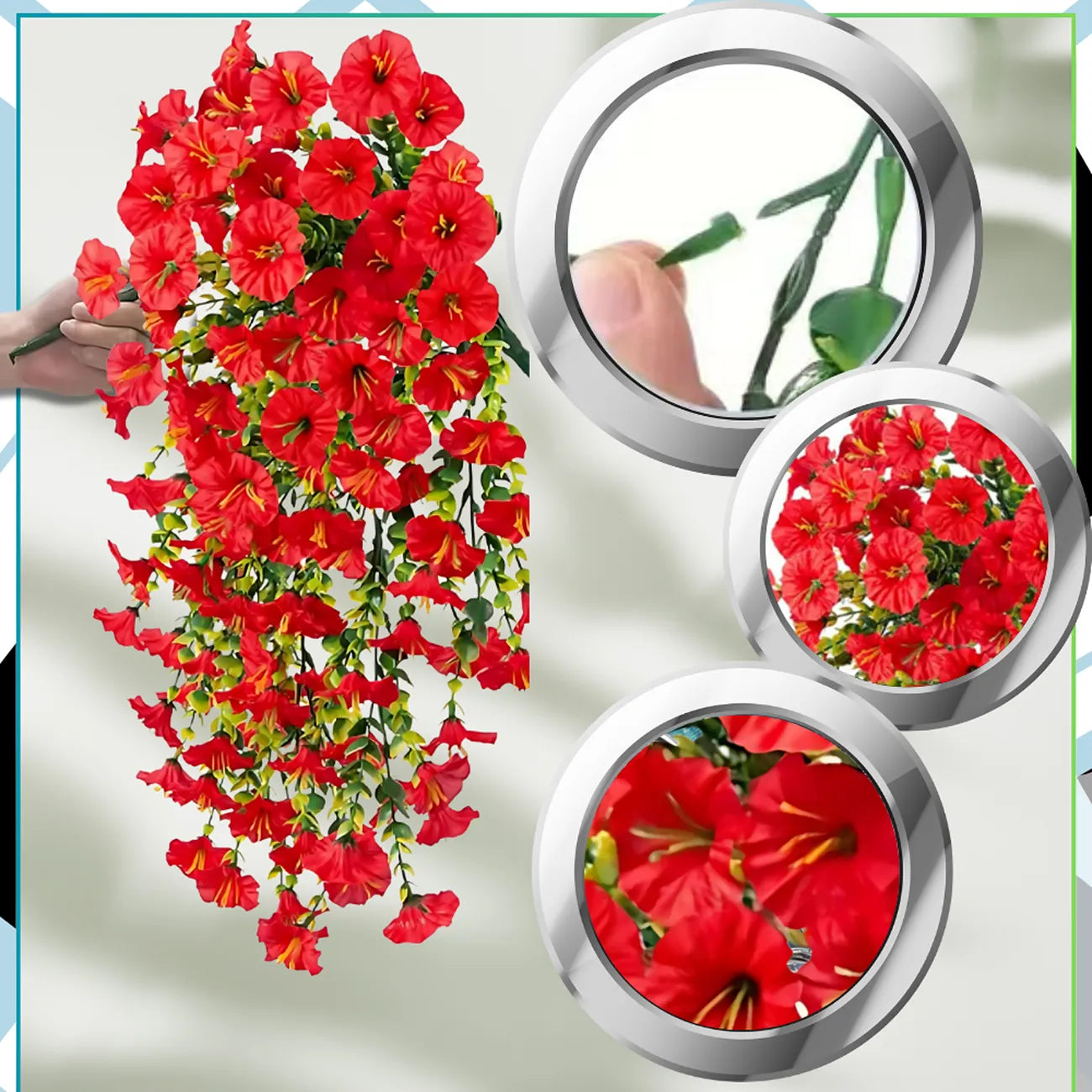 Dirbtinių gėlių girlianda, raudona, 3 vnt.