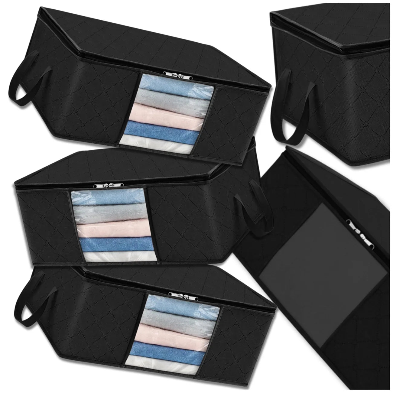 Drabužių ir patalynės krepšys, 3 vnt., juodas, didelis