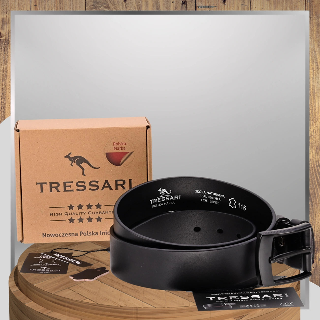 Vyriškas odinis diržas, juodas, 115 cm, TRESSARI T44