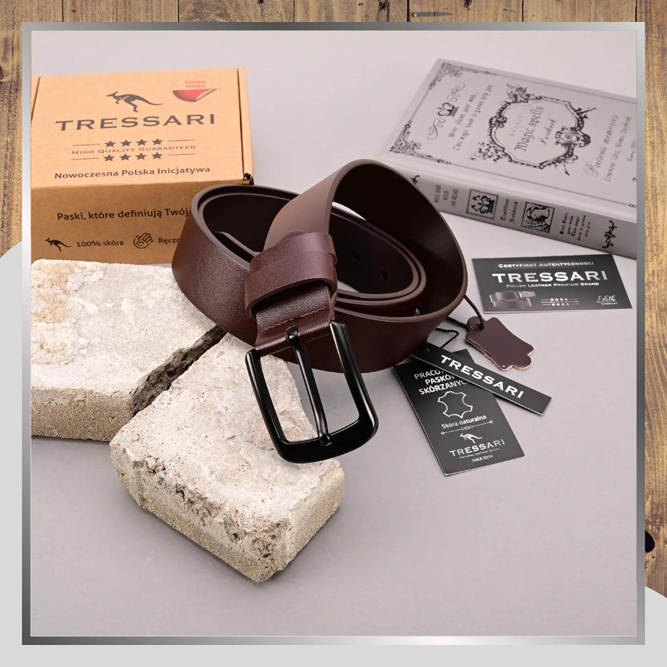Vyriškas diržas, ruda natūrali oda, TRESSARI