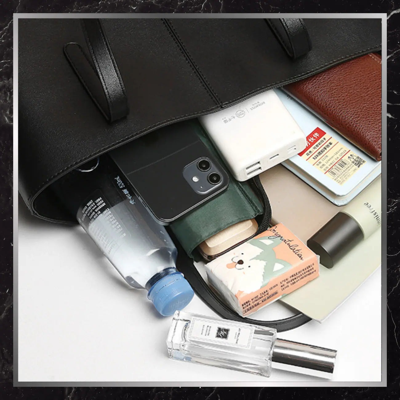 Moteriška odinė rankinė, juoda, shopper tipo